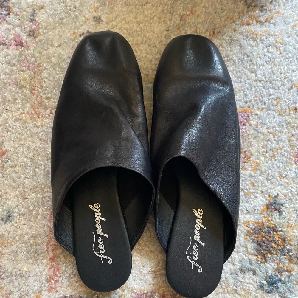 Free people black leather mules